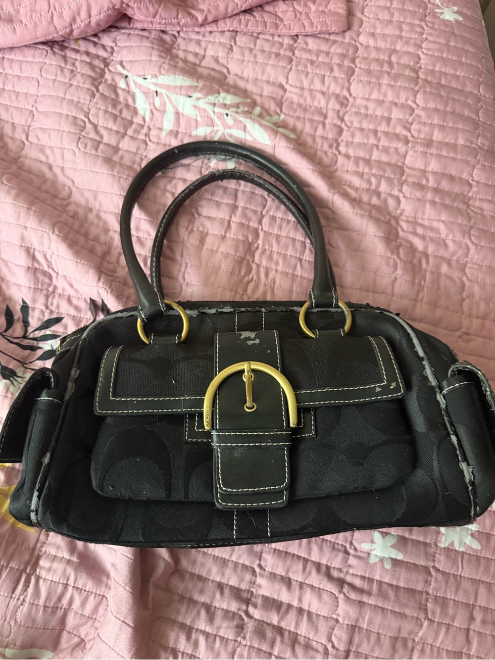 Coach Black Satchel with Gold Buckle Accent